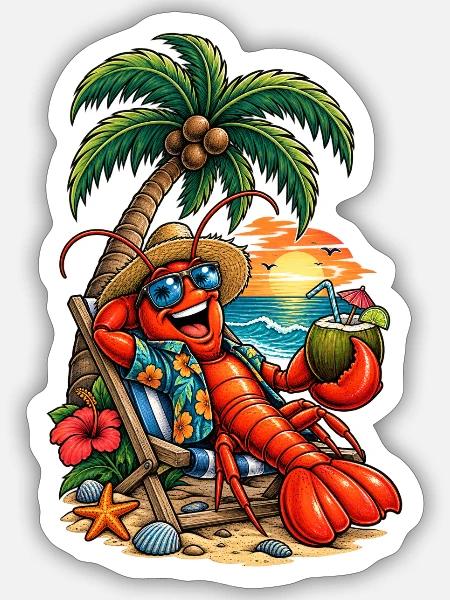 Hawaiianischer Lobster am Strand - Sticker Größe S (10 x 10 cm) - Mattweiß