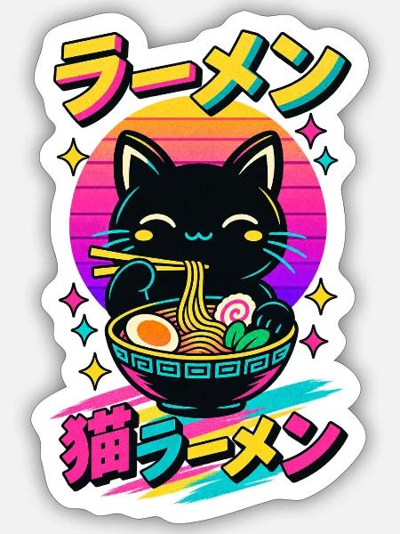 Kawaii Katzen Ramen Anime - Sticker Größe S (10 x 10 cm) - Mattweiß