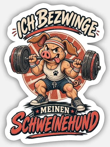 Ich Bezwinge Den Schweinehund - Sticker Größe S (10 x 10 cm) - Mattweiß