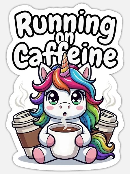 Koffeinbetriebenes Einhorn - Sticker Größe S (10 x 10 cm) - Mattweiß