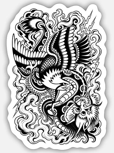 Tattoo Adler und Drache - Sticker Größe S (10 x 10 cm) - Mattweiß