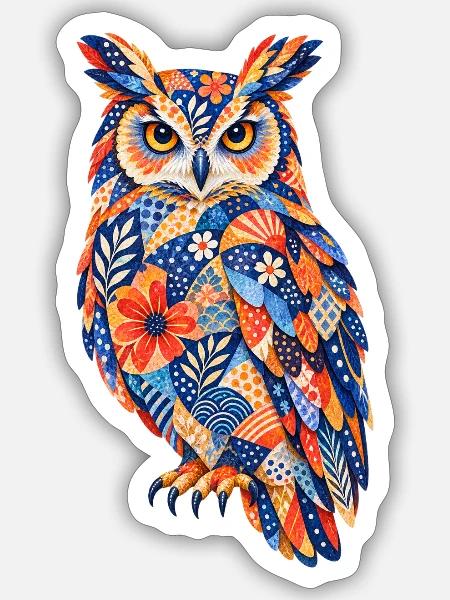 PatchworkEule Farbenpracht - Sticker Größe S (10 x 10 cm) - Mattweiß