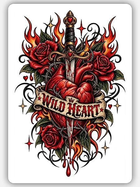 Wild Heart – Tattoo-Edition - Sticker Größe S (10 x 10 cm) - Mattweiß