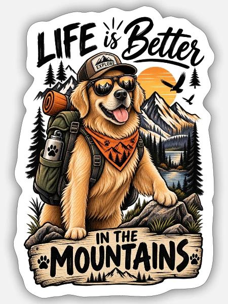 Abenteuerhund Bergleben - Sticker Größe S (10 x 10 cm) - Mattweiß