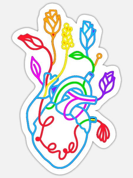 Blumenliebhaber, buntes botanisches Herz - Sticker Größe S (10 x 10 cm) - Mattweiß