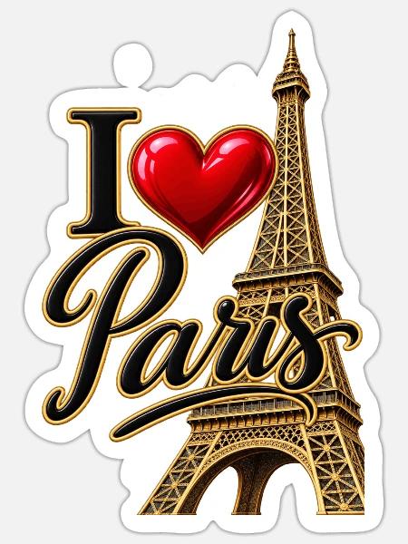Goldenes Paris und Eiffelturmherz - Sticker Größe S (10 x 10 cm) - Mattweiß