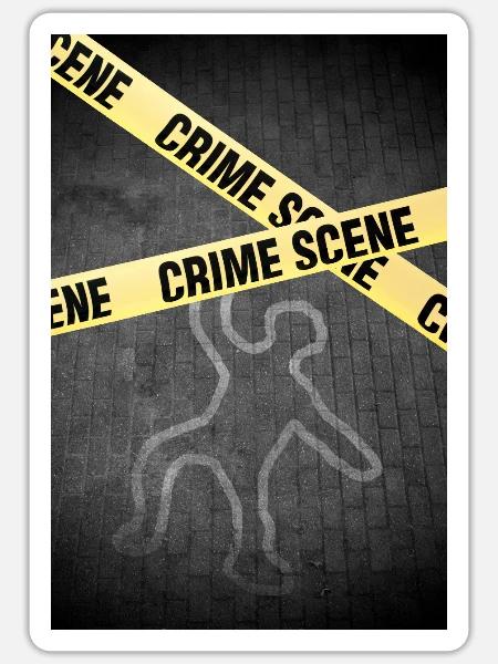 Eine Umriss einer Person auf einer Straße. Mord? - Sticker Größe S (10 x 10 cm) - Mattweiß