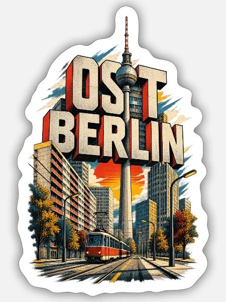 Ost-Berlin – Fernsehturm und Plattenbau - Sticker Größe S (10 x 10 cm) - Mattweiß