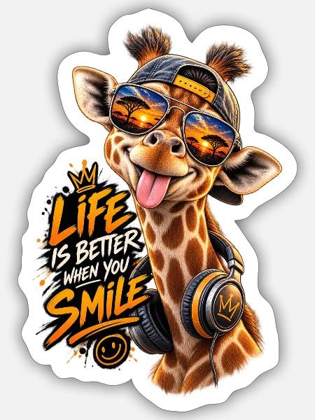 Giraffe mit Sonnenuntergang-Smile - Sticker Größe S (10 x 10 cm) - Mattweiß