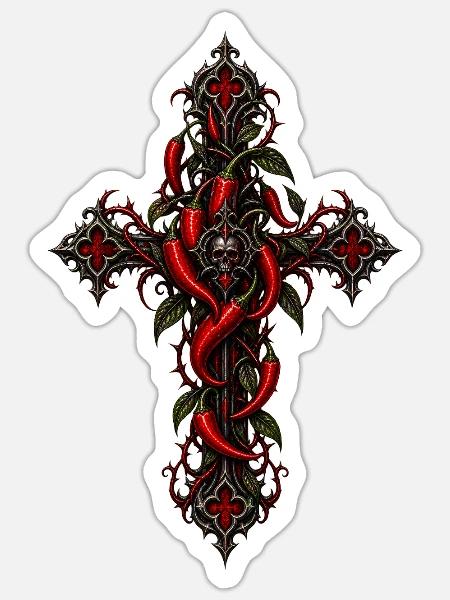 Gothic Chili Kreuz - Sticker Größe S (10 x 10 cm) - Mattweiß