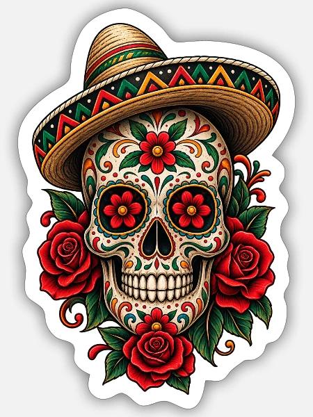 Mexikanischer Schädel - Sticker Größe S (10 x 10 cm) - Mattweiß