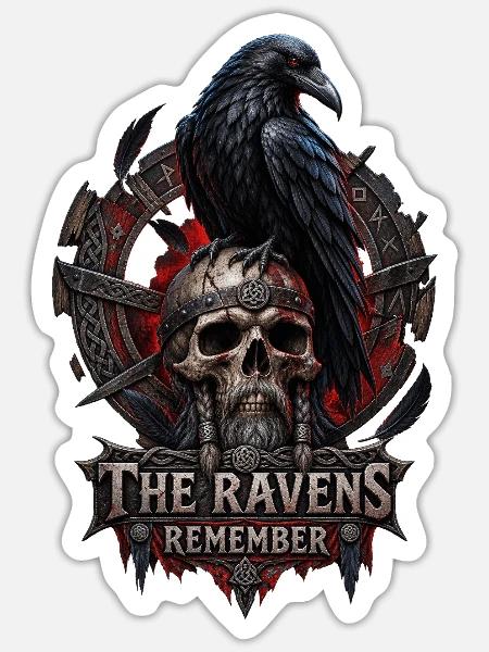 The Ravens Remember – Wikinger Raben Design - Sticker Größe S (10 x 10 cm) - Mattweiß