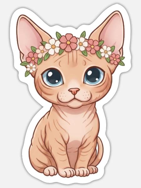Sphynx Katze - Sticker Größe S (10 x 10 cm) - Mattweiß