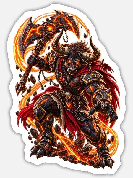 Cyber Minotaurus – Futuristischer Krieger - Sticker Größe S (10 x 10 cm) - Mattweiß