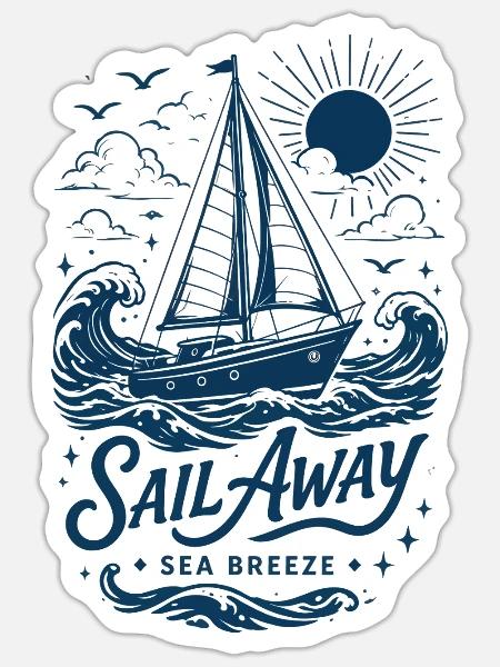 Segelboot und Brise Marine - Sticker Größe S (10 x 10 cm) - Mattweiß