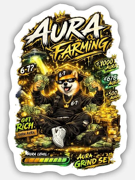 Aura Farming Dog – 6-7 Grind-Set - Sticker Größe S (10 x 10 cm) - Mattweiß