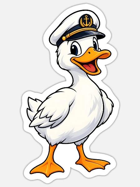 Ente mit Kapitänsmütze - Sticker Größe S (10 x 10 cm) - Mattweiß