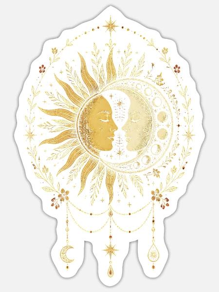 Boho Sonne und Mond himmlisches Astrologie Symbol - Sticker Größe S (10 x 10 cm) - Mattweiß