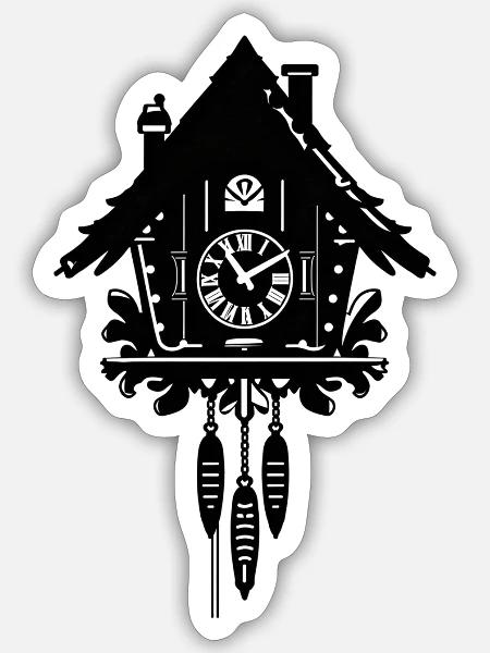 Kuckucksuhr Silhouette - Schwarzwald - Sticker Größe S (10 x 10 cm) - Mattweiß