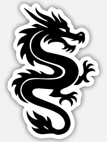 Schwarz stilisierter chinesischer Drache - Sticker Größe S (10 x 10 cm) - Mattweiß