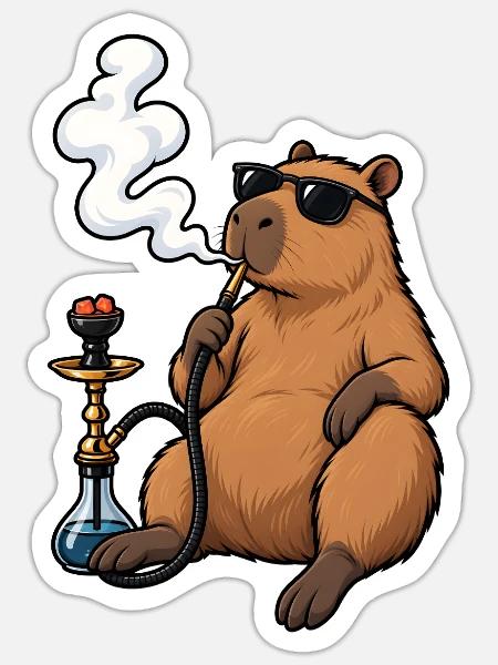Entspanntes Capybara mit Shisha - Sticker Größe S (10 x 10 cm) - Mattweiß