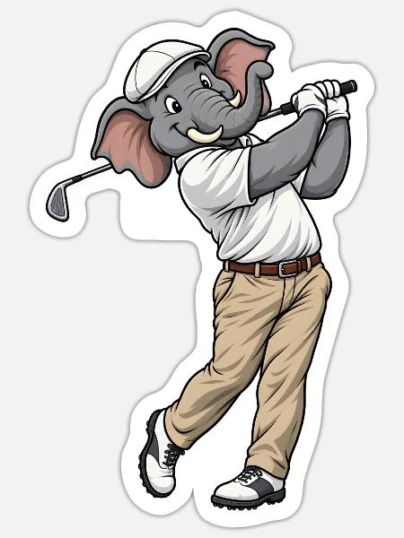 Elefant beim Golf - Sticker Größe S (10 x 10 cm) - Mattweiß