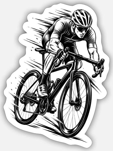 Rennradfahrer in voller Geschwindigkeit - Sticker Größe S (10 x 10 cm) - Mattweiß