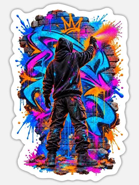 Graffiti-Künstler – Urbane Farbexplosion - Sticker Größe S (10 x 10 cm) - Mattweiß
