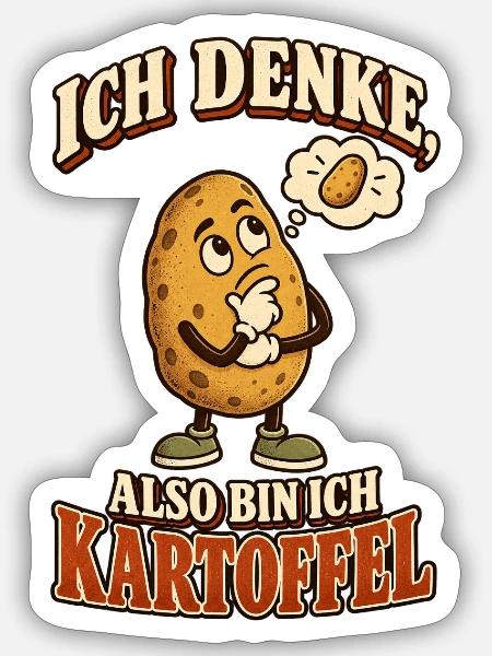Ich denke, also bin ich Kartoffel - Sticker Größe S (10 x 10 cm) - Mattweiß