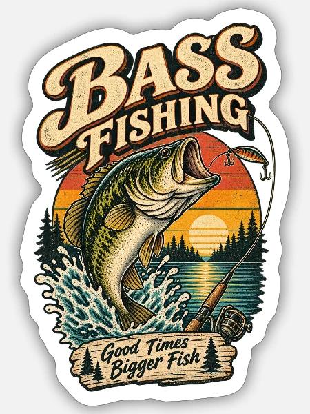 Bassangeln Retro-Sonnenuntergang - Sticker Größe S (10 x 10 cm) - Mattweiß