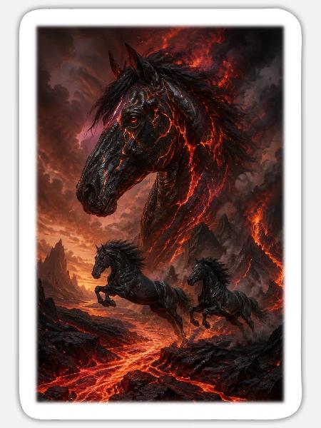 Lavapferde im Vulkanfeuer - Sticker Größe S (10 x 10 cm) - Mattweiß