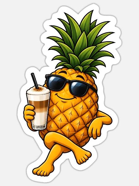 Ananas mit Latte Macchiato - Sticker Größe S (10 x 10 cm) - Mattweiß