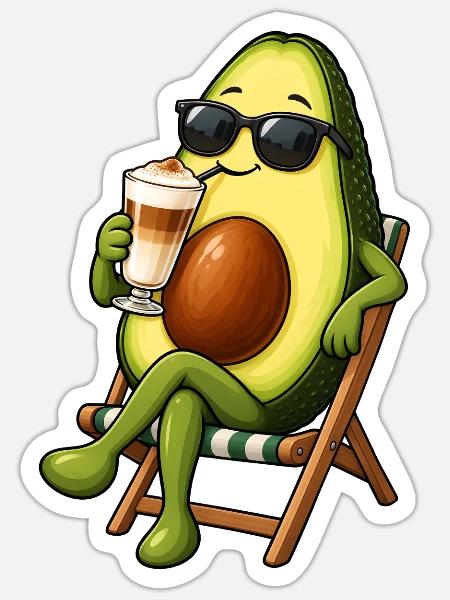 Avocado mit Latte Macchiato - Sticker Größe S (10 x 10 cm) - Mattweiß