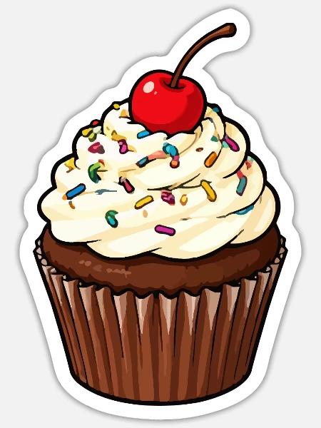 Kirsche und Streusel Cupcake - Sticker Größe S (10 x 10 cm) - Mattweiß