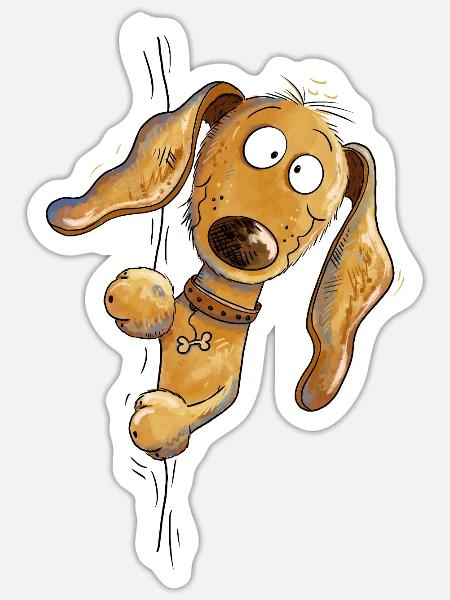 Lustiger Dackel Teckel Cartoon Dachshund Hund - Sticker Größe S (10 x 10 cm) - Mattweiß