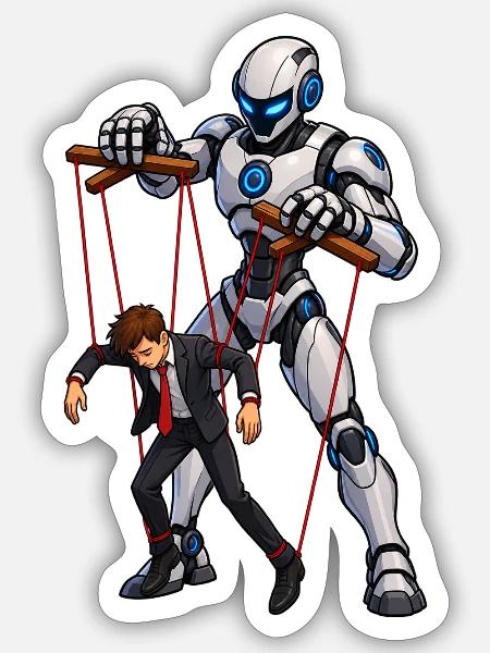 Puppe und menschlicher Roboter - Sticker Größe S (10 x 10 cm) - Mattweiß