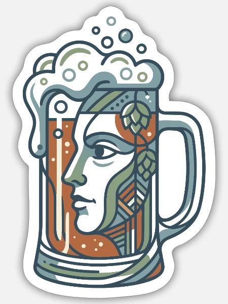 Bierkrug Gesicht - Sticker Größe S (10 x 10 cm) - Mattweiß