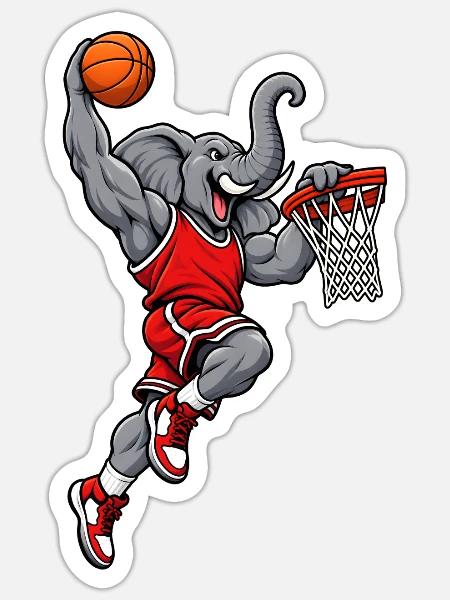 Elefant beim Basketball - Sticker Größe S (10 x 10 cm) - Mattweiß
