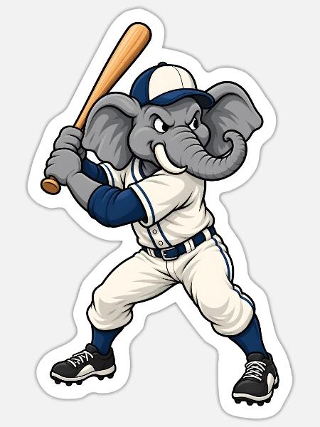 Elefant beim Baseball - Sticker Größe S (10 x 10 cm) - Mattweiß