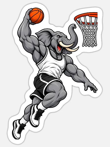 Elefant beim Basketball Slam Dunk - Sticker Größe S (10 x 10 cm) - Mattweiß