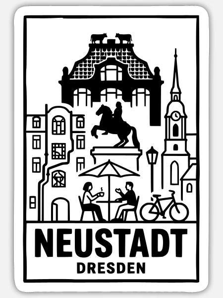 Dresden Neustadt Silhouette - Sticker Größe S (10 x 10 cm) - Mattweiß