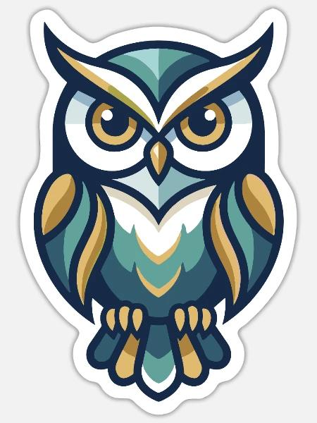 Stilisierte Eulenillustration mit geometrischen Mustern - Sticker Größe S (10 x 10 cm) - Mattweiß