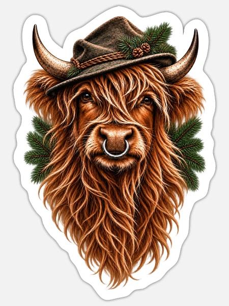 Wilder Highlander – Wald & Heimat - Sticker Größe S (10 x 10 cm) - Mattweiß