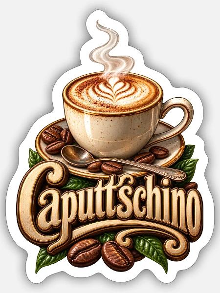 Caputtchino Latte Kunst - Sticker Größe S (10 x 10 cm) - Mattweiß