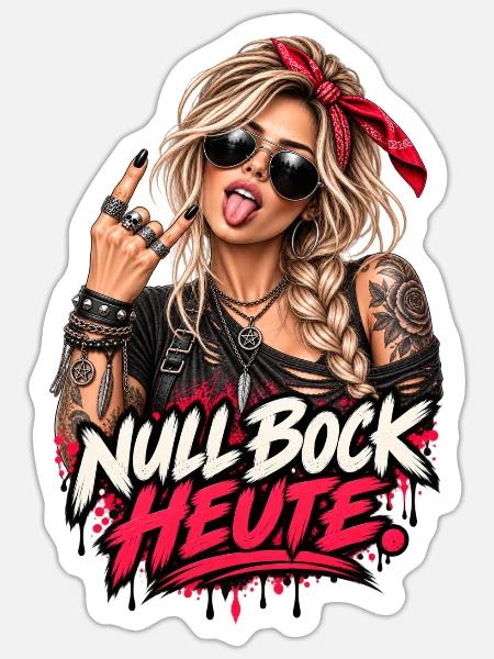 Null Bock heute – Rockige Rebellin - Sticker Größe S (10 x 10 cm) - Mattweiß