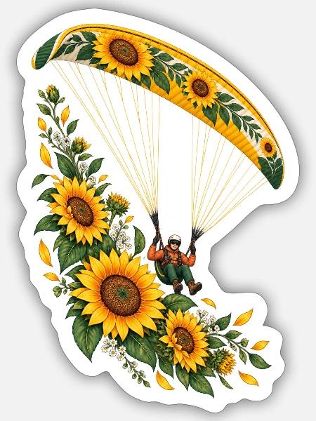 Sonnenblumen Paragliding Kunst - Sticker Größe S (10 x 10 cm) - Mattweiß