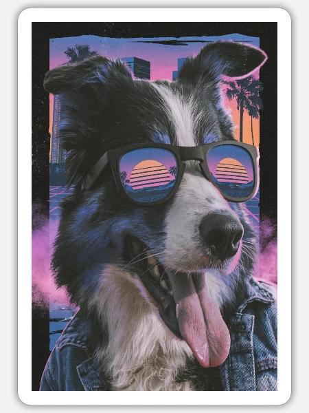 Retro Stil Hund mit Sonnenbrille - Sticker Größe S (10 x 10 cm) - Mattweiß