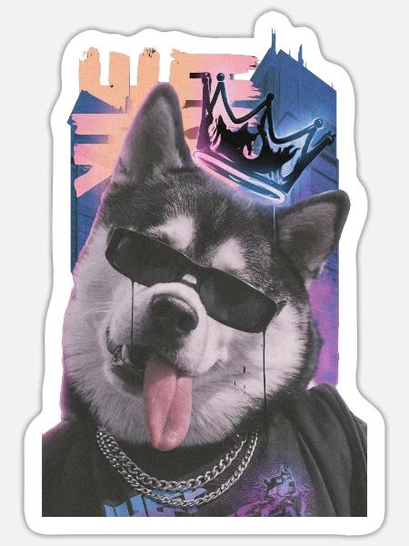 König Hund Neon Streetwear - Sticker Größe S (10 x 10 cm) - Mattweiß