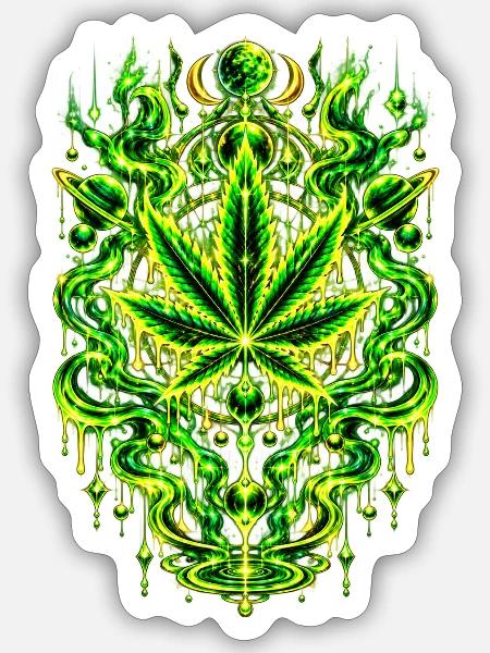 Neon-Kräuterblatt Mandala Design - Sticker Größe S (10 x 10 cm) - Mattweiß
