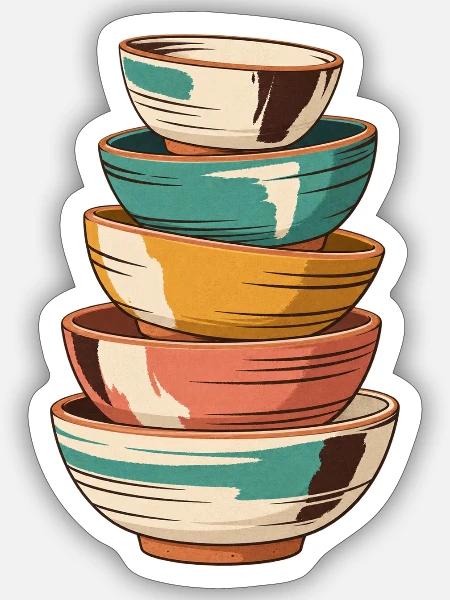 Keramikschalen-Stapel - Sticker Größe S (10 x 10 cm) - Mattweiß